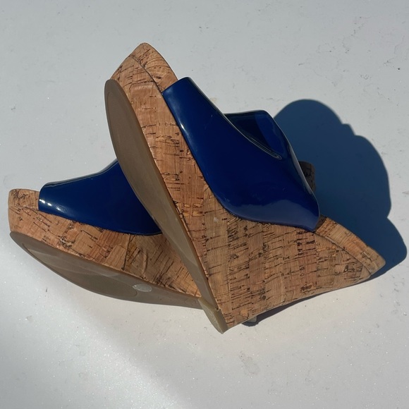 Jessica Simpson Royal Blue Gatty Cork Heel Wedge Slide In Mules Women Size 6.5 B - Picture 3 of 14